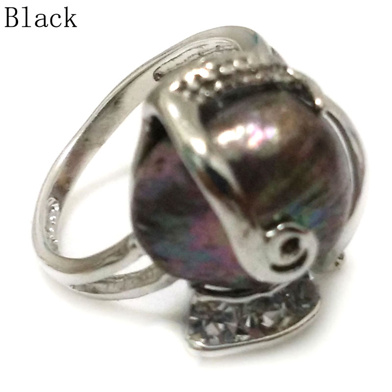 7# 12-13mm Black Natural Flat Women Baroque Pearl Ring